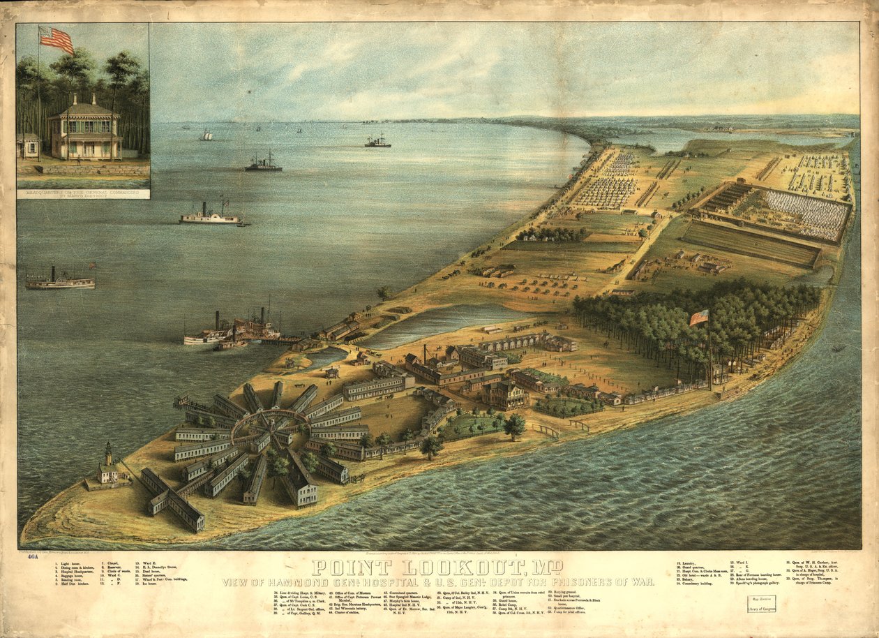 Point Lookout, Md. View of Hammond Genl. Kórház és U.S. genl. hadifoglyok raktárában alkotó: George Everett