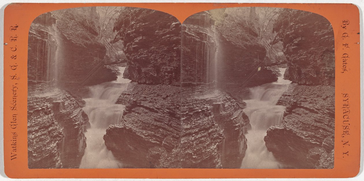 Watkins Glen Tájkép, Rainbow Falls és Triple Cascades alkotó: George F. Gates