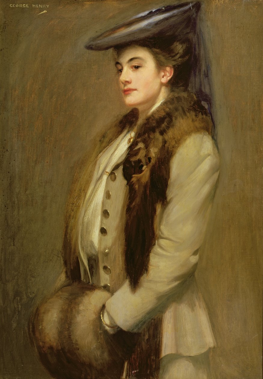 Prémes stólával és muffal rendelkező hölgy portréja alkotó: George F. Henry