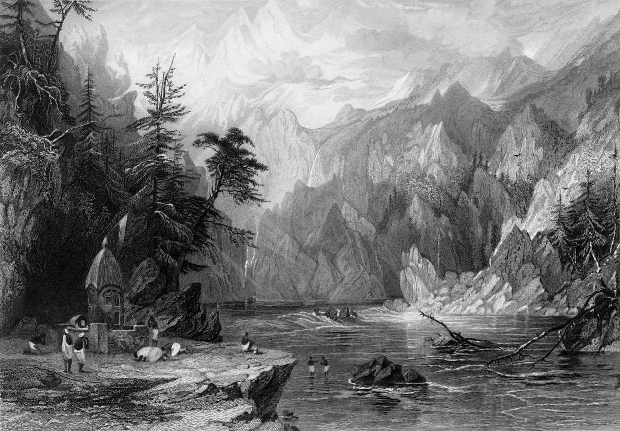 "Gungootree, a Gangesz szent forrása", 1838. alkotó: George Francis White