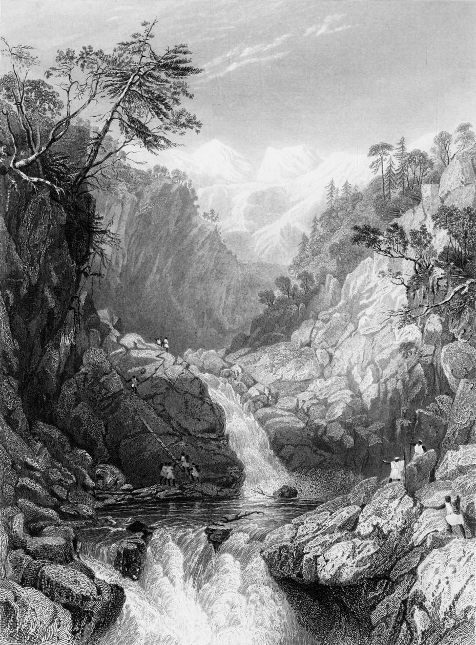 „Kilátás a Jumna forrása közelében”, 1838. alkotó: George Francis White