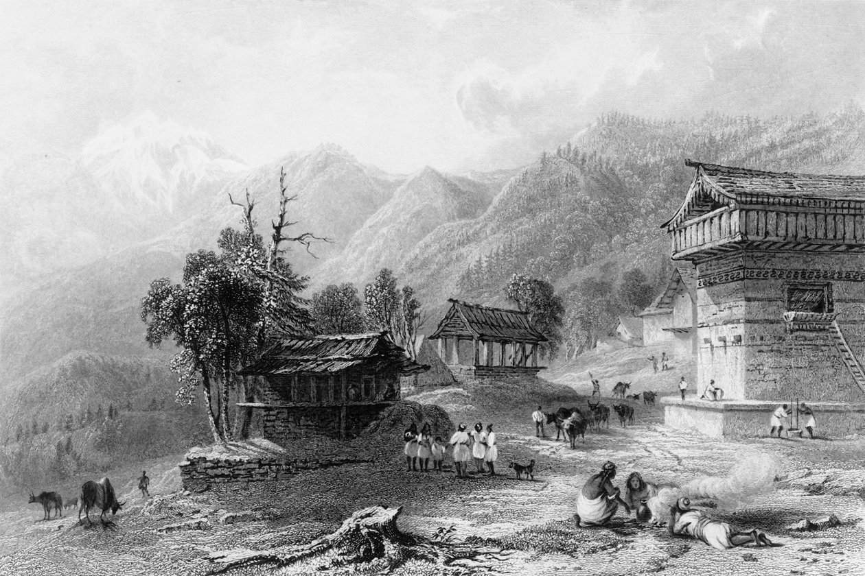 "Khandoo falu, a Choor-hegyen", 1838. alkotó: George Francis White