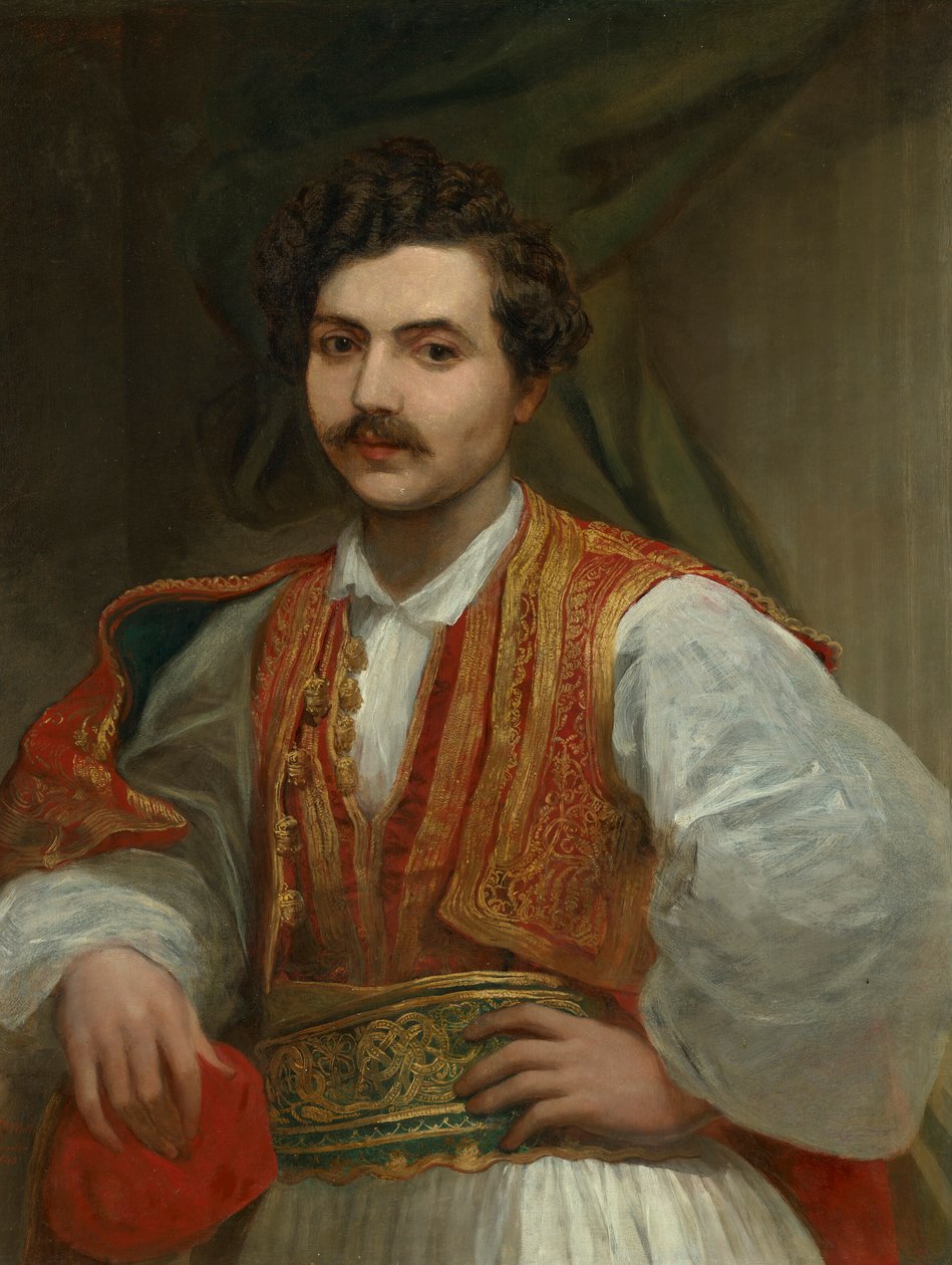 Nicolas Ionides (1815-1873) portréja, félalakos, görög viseletben alkotó: George Frederic Watts