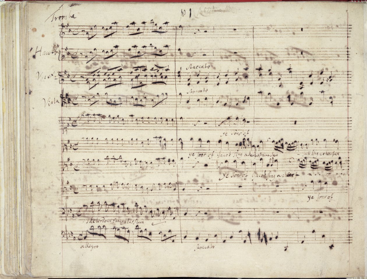 RM 20 E7 f.51v Handel „Eszter” oratórium kéziratának egyik két oldala: „Jákob fiai énekeljetek...” alkotó: George Frederick Handel