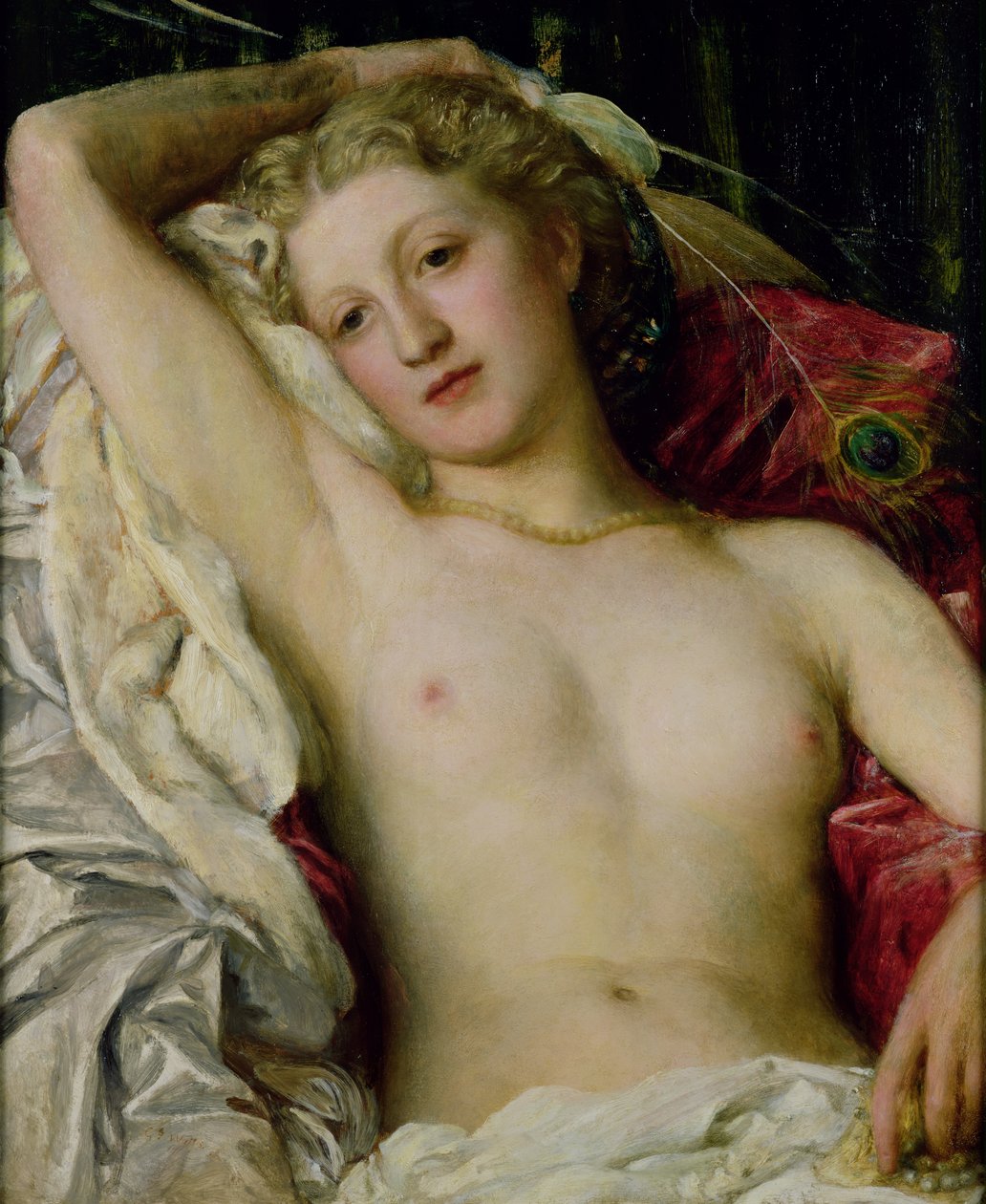 Lány páva rajongóval alkotó: George Frederick Watts