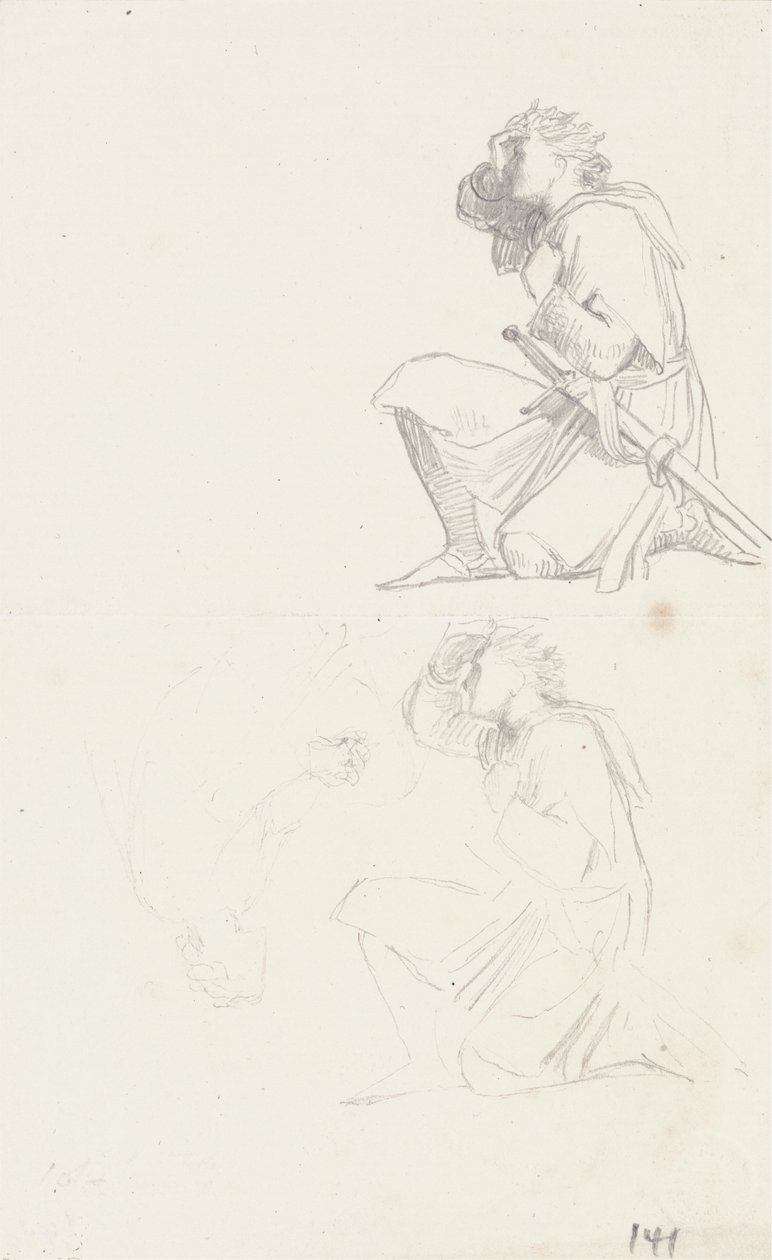 Tanulmányok egy térdelő lovagról (grafit) alkotó: George Frederick Watts