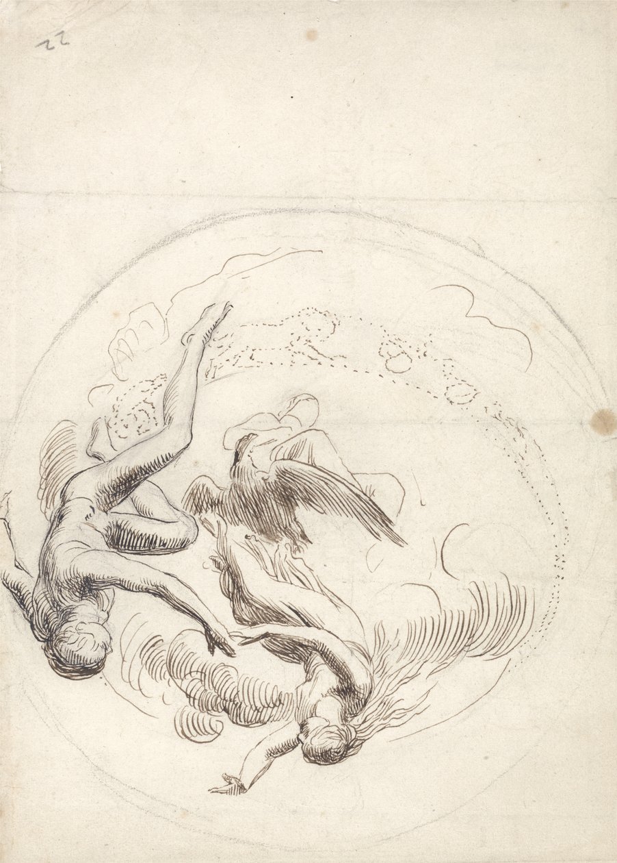 Tanulmány egy körkörös mennyezeti dekorációhoz (toll és barna tinta és grafit) alkotó: George Frederick Watts