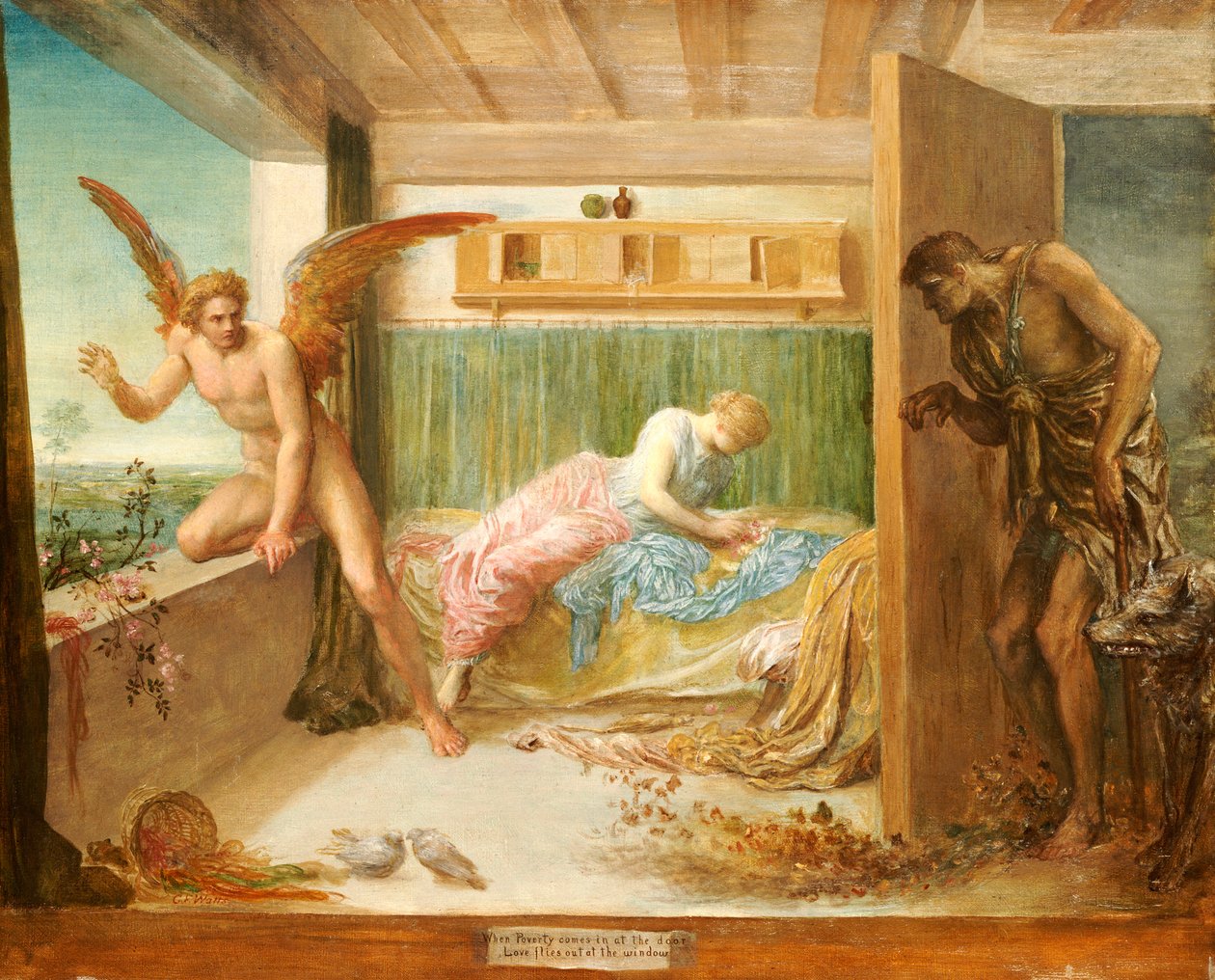 Amikor a szegénység bejön az ajtón, a szerelem kirepül az ablakon, 1879 alkotó: George Frederick Watts