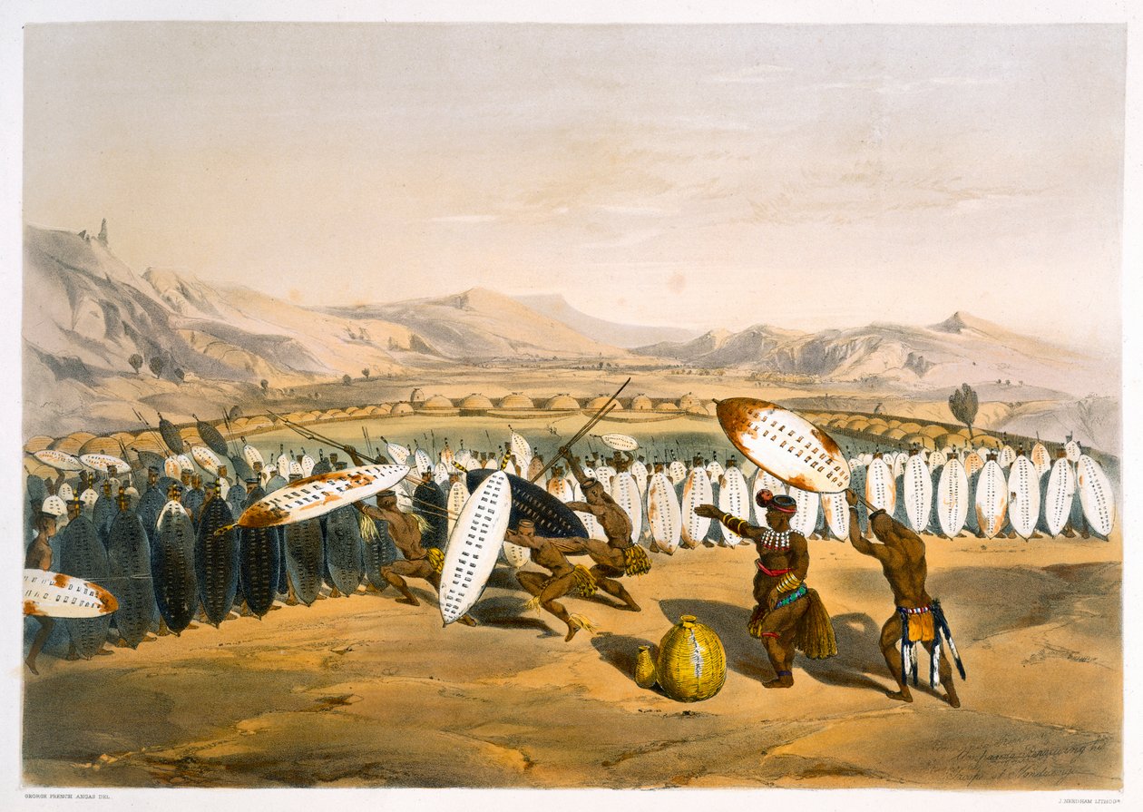 Umpanda áttekinti csapatait Nonduengiben, 1849 alkotó: George French Angas