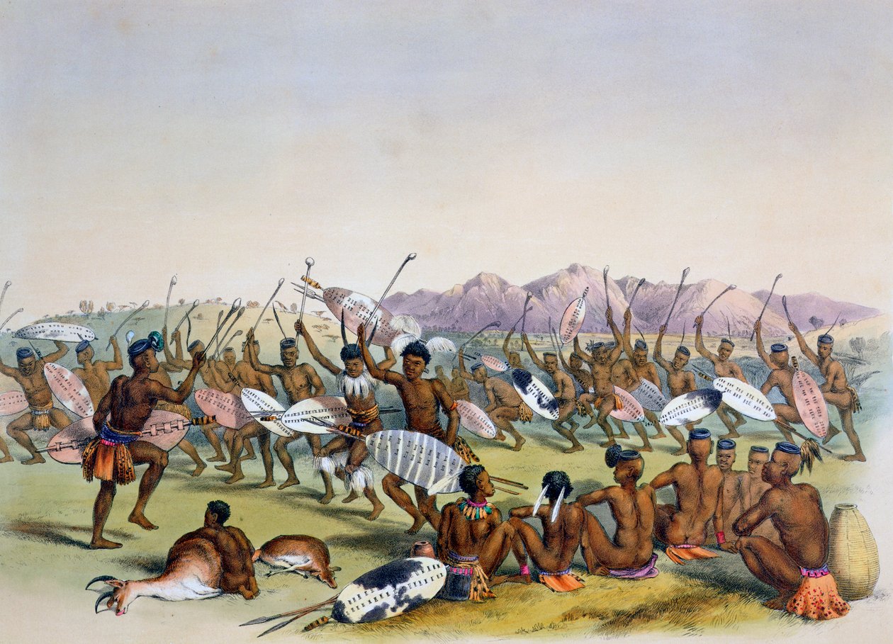 „Zulu vadásztánc az Engooi-hegység közelében”, 1849 alkotó: George French Angas