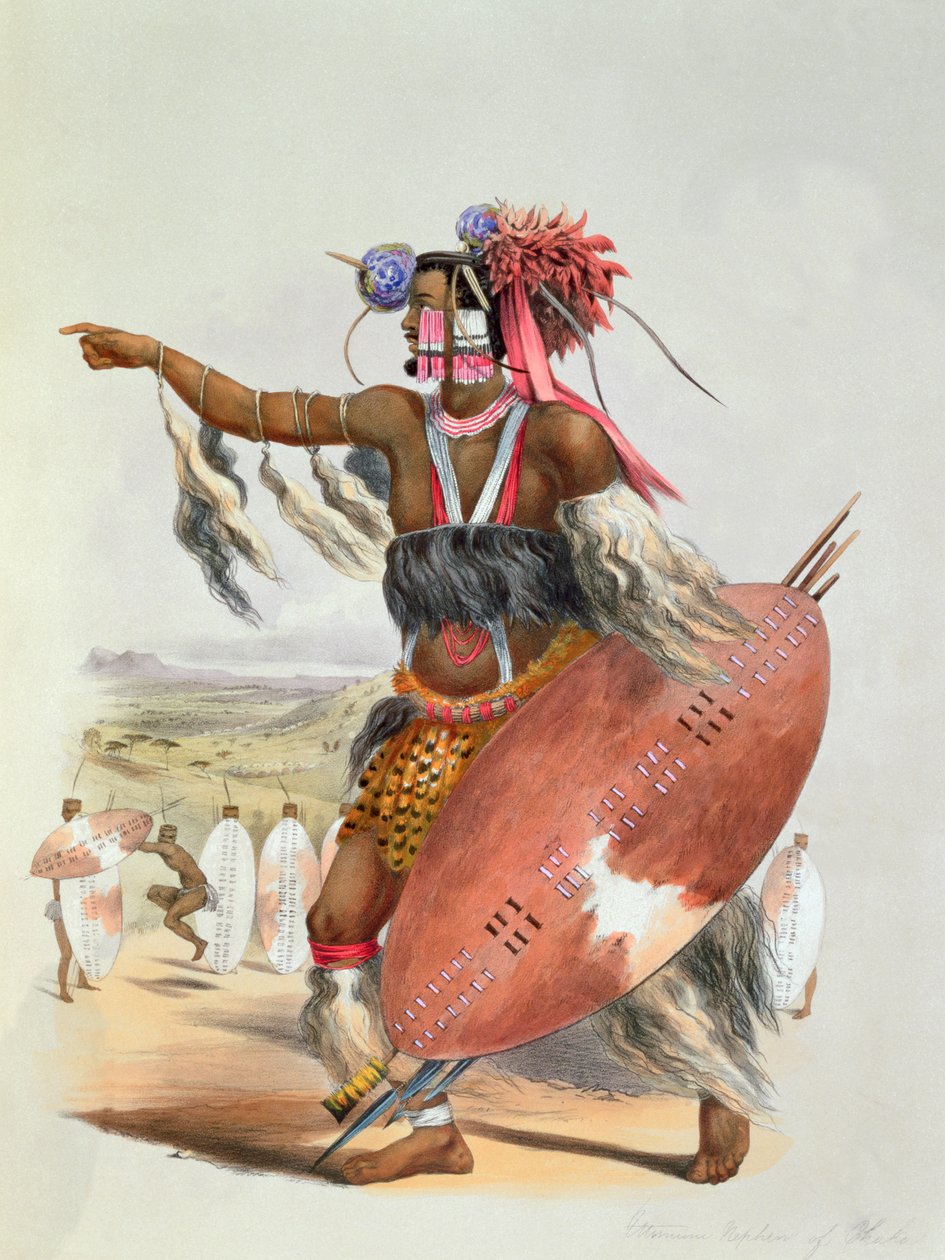 Zulu harcos, Utimuni, Chaka, a néhai zulu király unokaöccse, 1849 alkotó: George French Angas