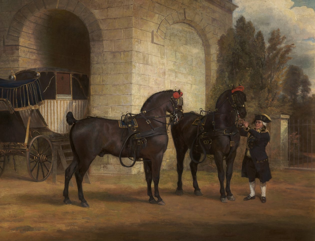 Két fekete kocsis ló egy kocsissal, 1791 alkotó: George Garrard