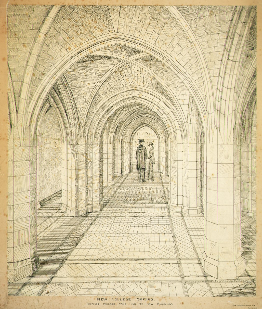 New College Oxford: Javasolt átmenet a régiből az új épületbe alkotó: George Gilbert Scott