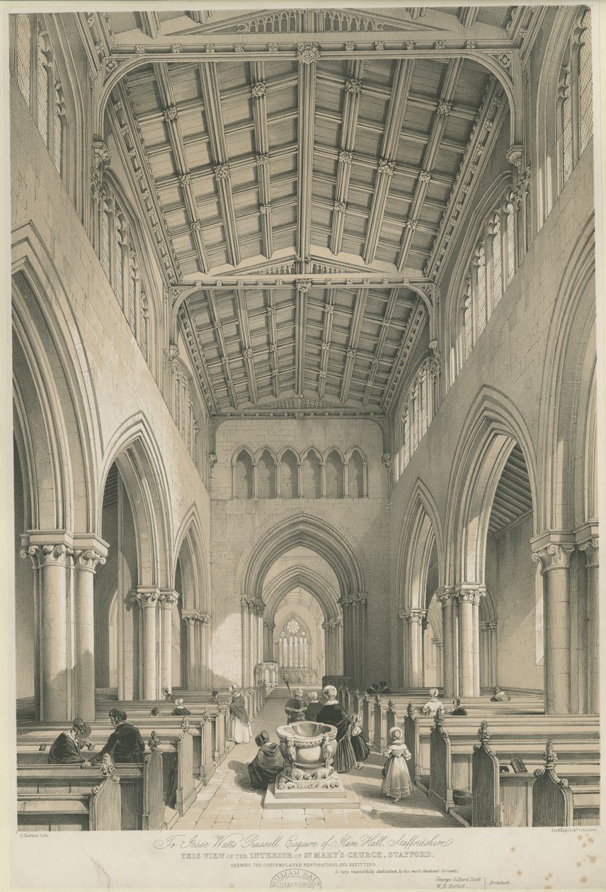 Stafford – A Szent Mária-templom belseje: színezett litográfia, nd [c 1841] alkotó: George Gilbert Scott