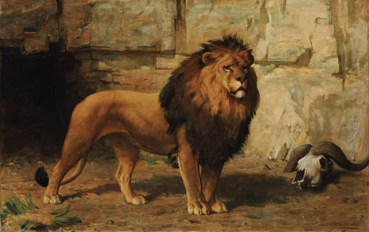 Oroszlán őrzi barlangját alkotó: George Goodwin Jnr Kilburne