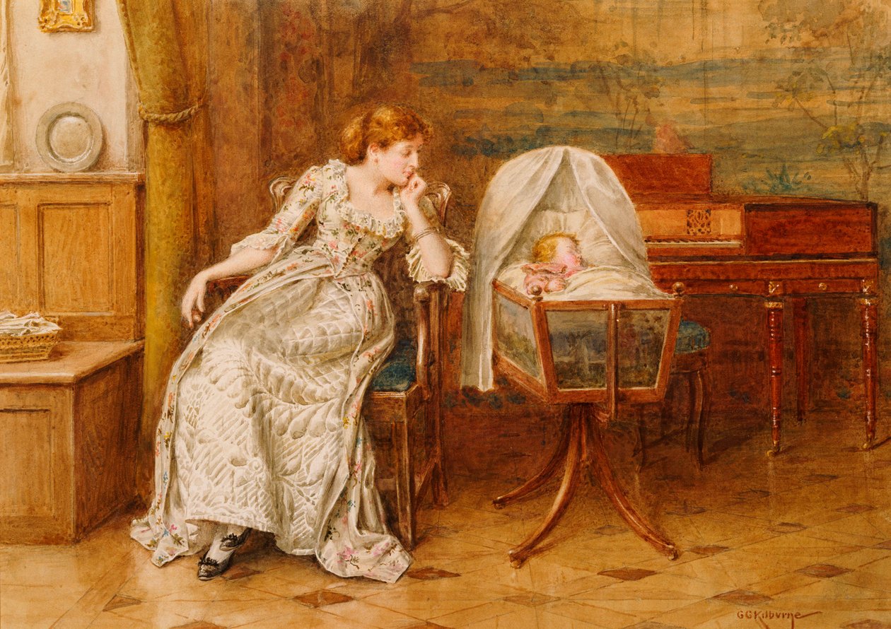 Belső egy anyával és gyermekével alkotó: George Goodwin Kilburne