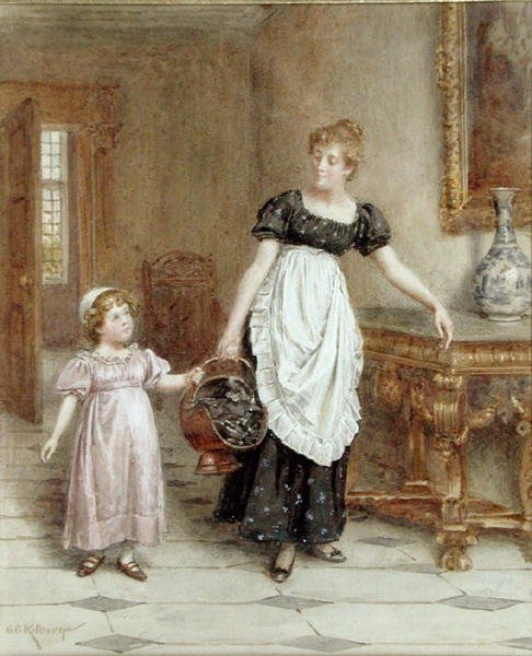 Sok kéz könnyít (akvarell papíron) alkotó: George Goodwin Kilburne