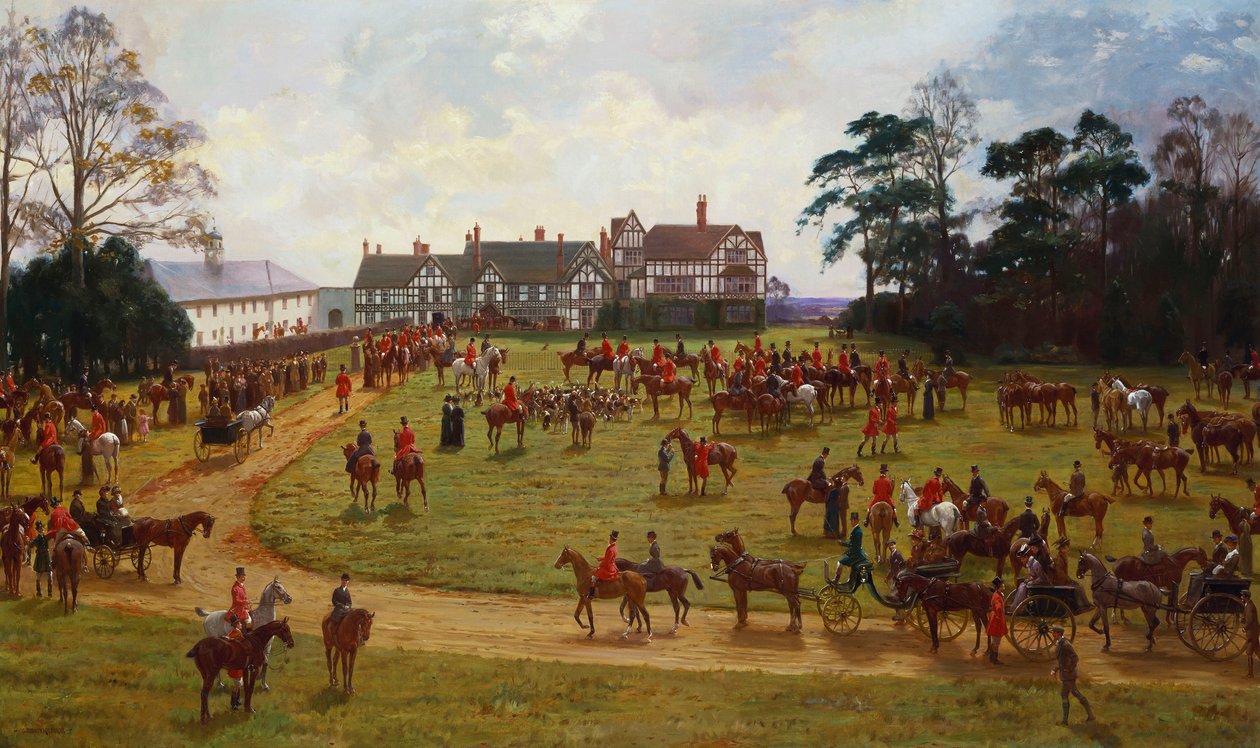A Cheshire Hunt – a találkozás a Calveley Hallban alkotó: George Goodwin Kilburne