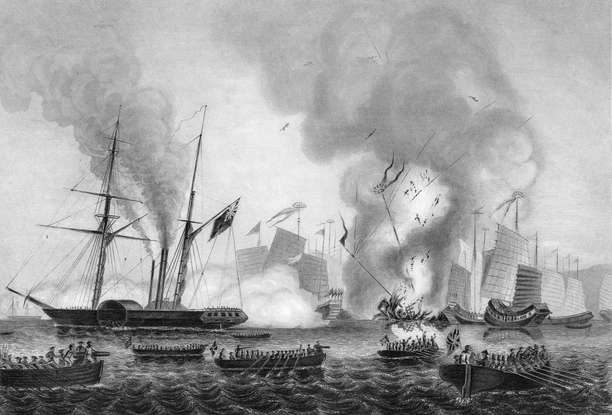 A kínai háborús hulladék megsemmisítése az Ansons-öbölben, 1841. január 7. c1857. alkotó: George Greatbatch