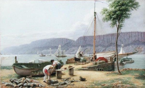 Délután – Hastings Landing. Palisade Rocks in Shadow, New York, 1836 körül (akvarell, gouache és grafit papíron) alkotó: George Harvey