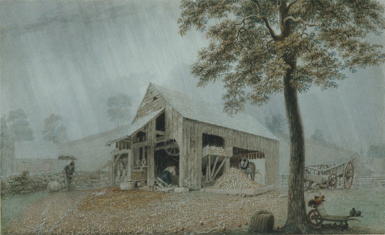 Rainstorm, Cider Mill at Redding, Connecticut, 1840 körül (akvarell és gouache fehér szőtt papíron) alkotó: George Harvey