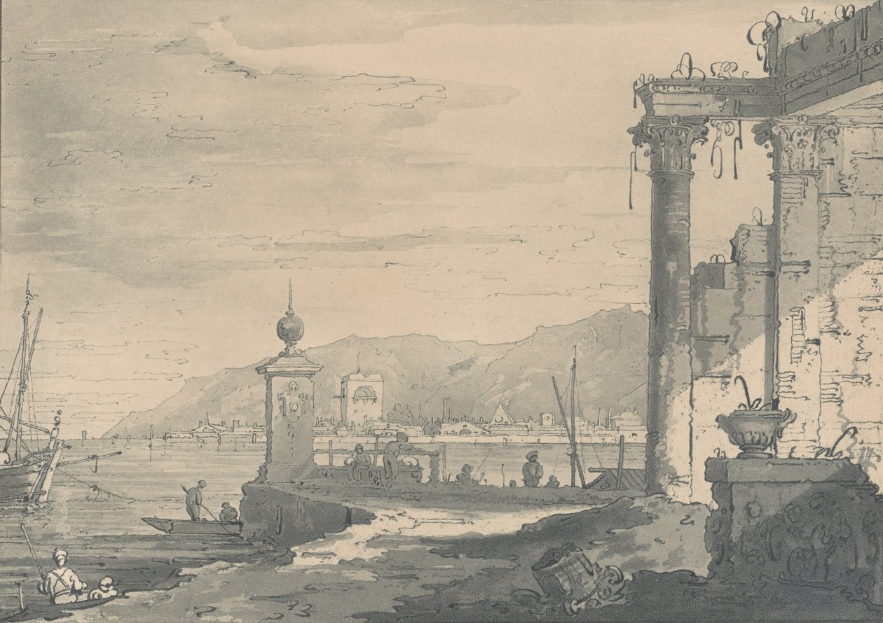 Tengerparti jelenet jobb oldalon egy klasszikus romokkal, 1811. alkotó: George Hawkins