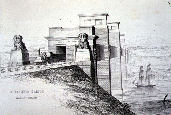 Britannia Bridge, Anglesey Entrance, a művész által metszett, kocsma. 1849 (litho) (a színt lásd: 122445) alkotó: George Hawkins