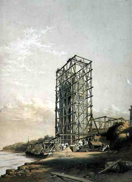 Britannia Bridge, Caernarvon Tower, 1848. szeptember, pub. 1849-ben (litho) alkotó: George Hawkins