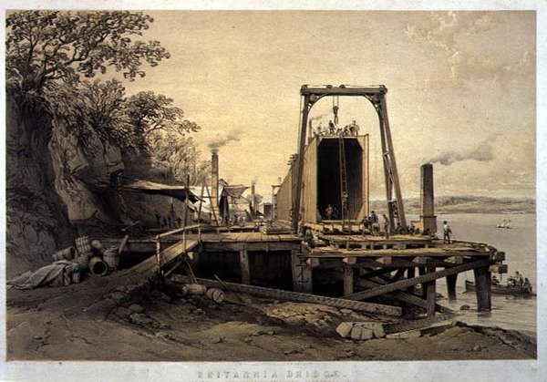 Britannia Bridge, Platform and Construction of Tubes, 1848. szeptember, vésette a művész, kocsma. 1849 (litó) alkotó: George Hawkins