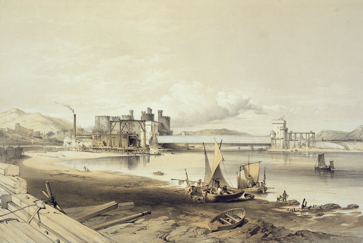 Conway-híd, A második cső építése, 1848. szeptember, metszett a művész alkotó: George Hawkins