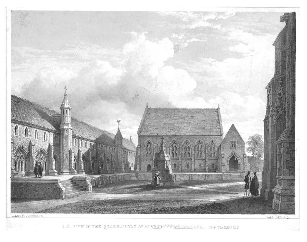 S.W. Kilátás a St. Augustines College négyszögében, Canterbury, 1847. alkotó: George Hawkins
