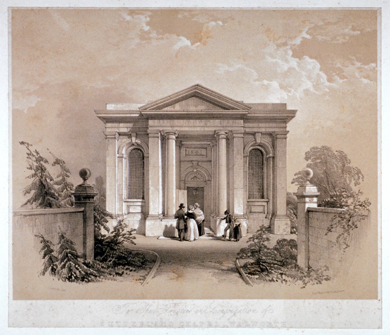 Kilátás a Sutherland Chapelre, Walworth, Southwark, London, 1842 alkotó: George Hawkins