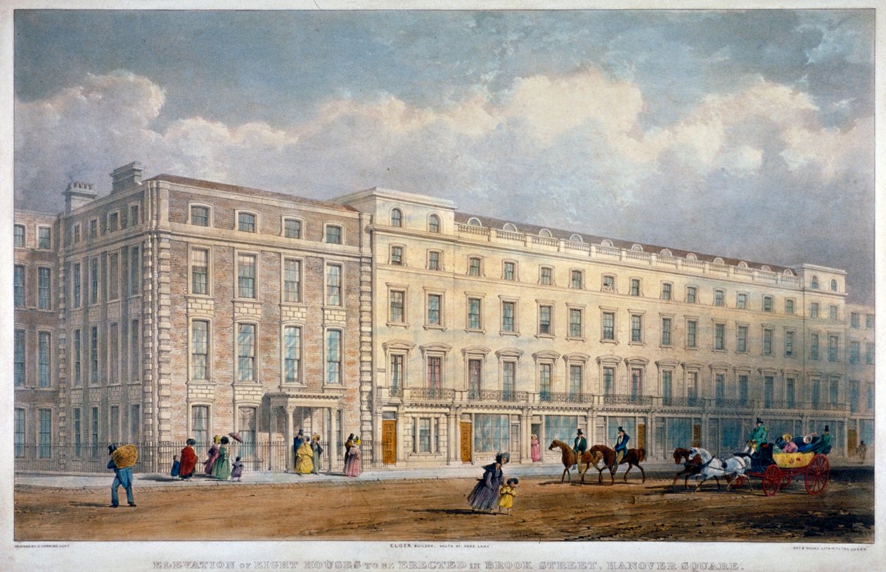 Nyolc ház kilátása a Brook Street-en, Westminster, London, 1840 alkotó: George Hawkins