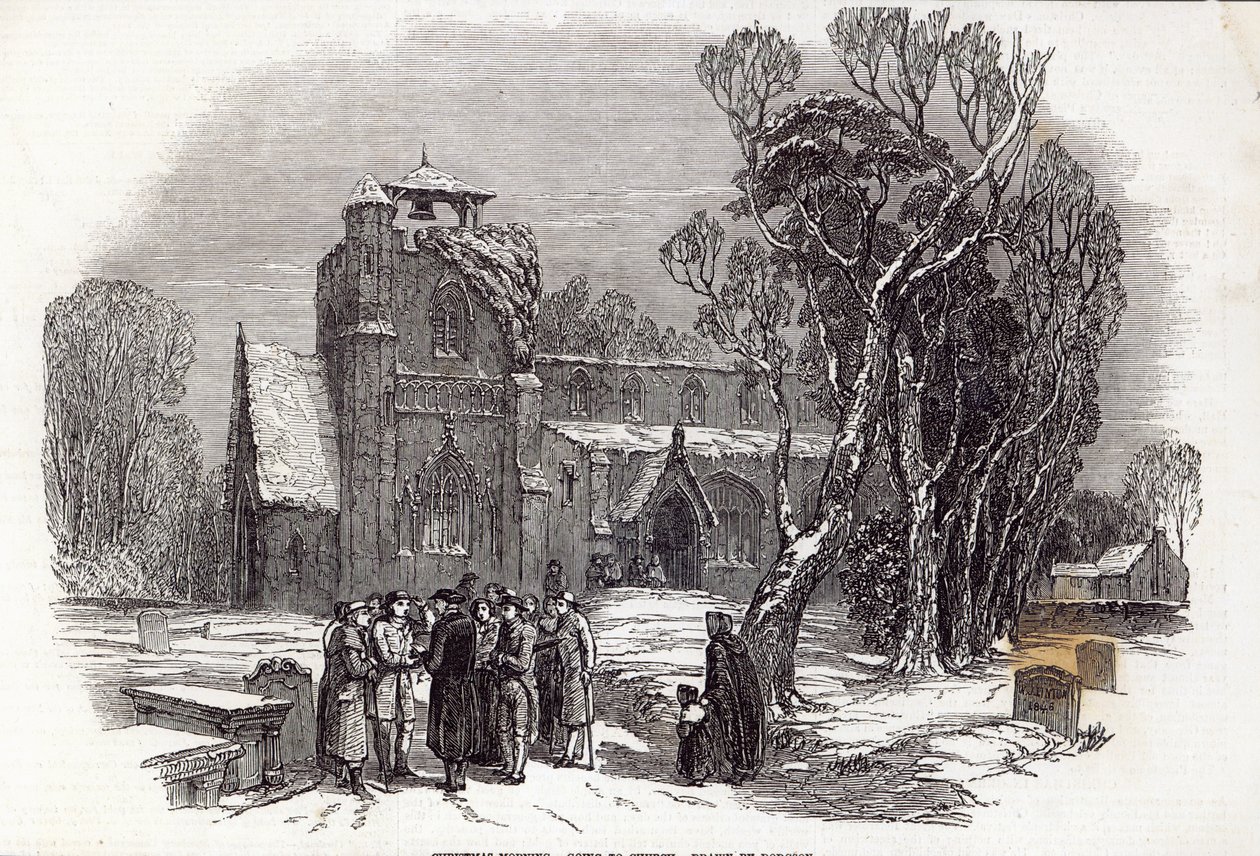 Karácsony reggel: Templomba járás, W.J. Linton metszet, a „The Illustrated London News”-ból, 1846. december 26. alkotó: George Haydock Dodgson