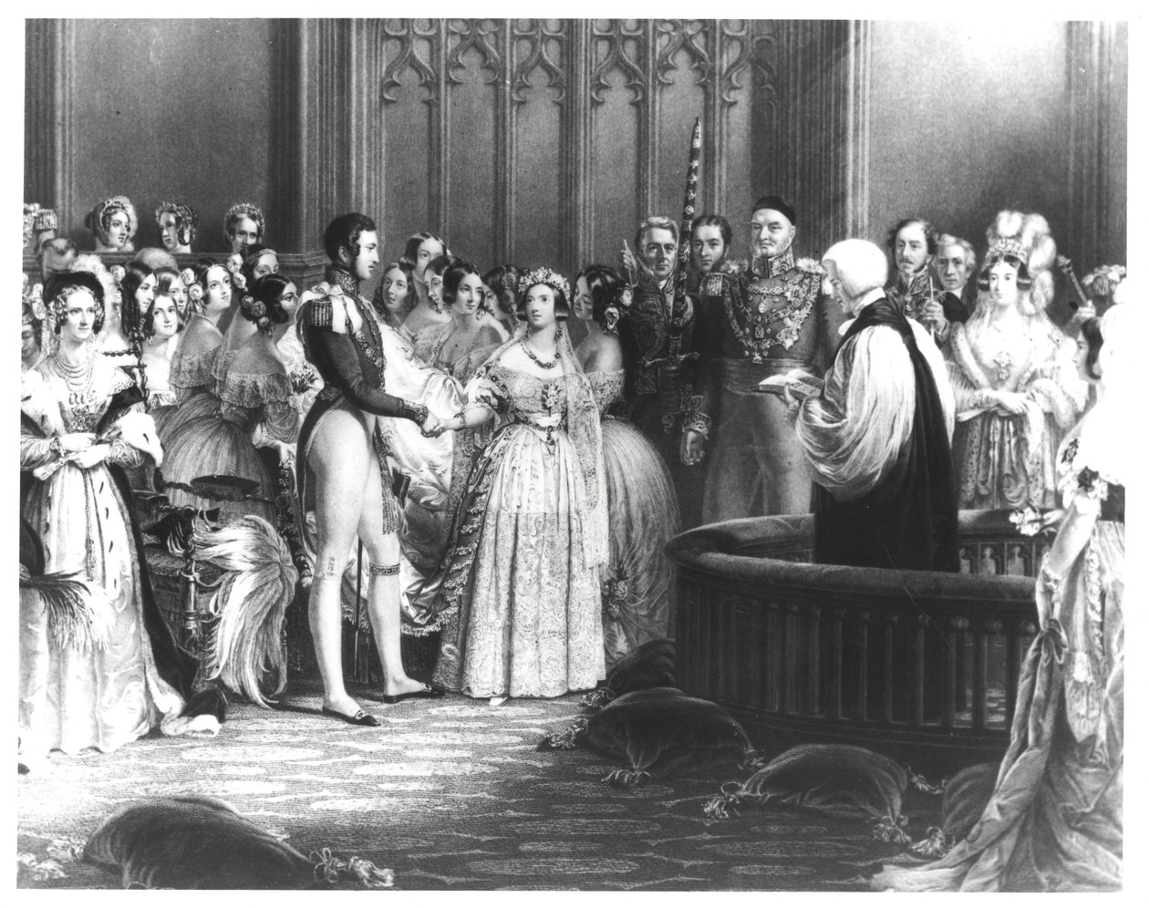Viktória királynő (1819-1901) és Albert herceg (1819-61) házassága a Szent Jakab-palotában 1840. február 10-én, vésette Charles Eden Wagstaff, 1840 alkotó: George Hayter