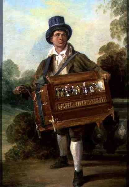 The Hurdy Gurdy Player (olaj a panelen) alkotó: George Hayter