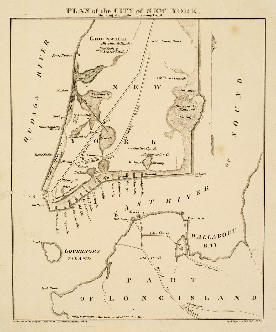 New York városának terve, melyen a mocsárvidék és a mocsárvidék látható, 1856 (fekete tinta, papír) alkotó: George Hayward