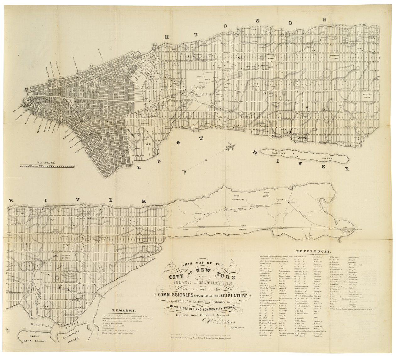 New York városának és Manhattan szigetének ez a térképe a törvényhozás által kinevezett biztosok által. . ., 1853 (fekete tinta papíron) alkotó: George Hayward