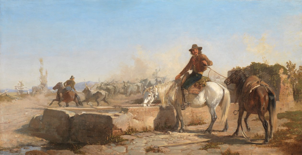 Egy Buttero a lovát itatja a római Campagna-ban, 1853 alkotó: George Hemming Mason