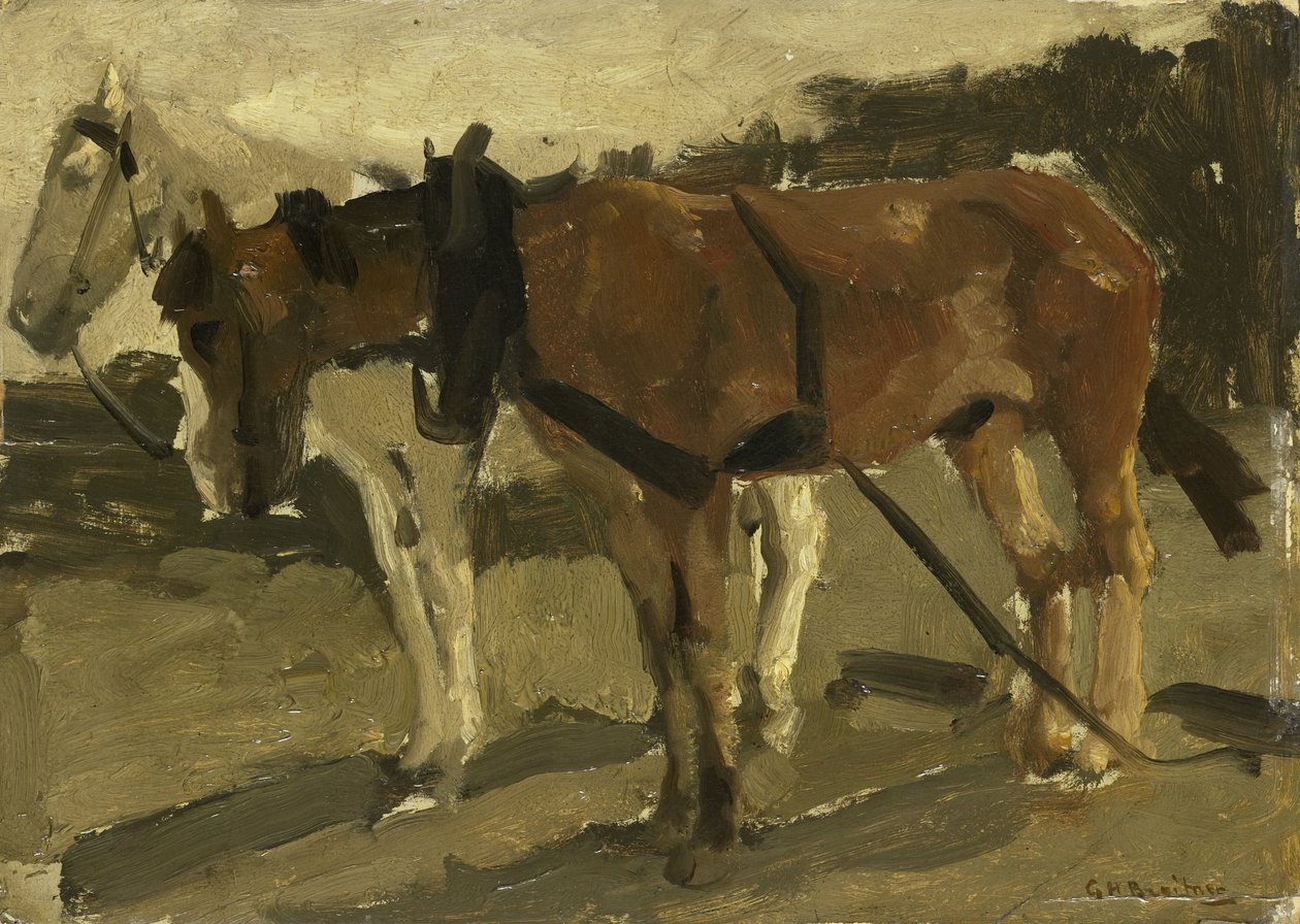 Egy barna és egy fehér ló Scheveningenben alkotó: George Hendrik Breitner