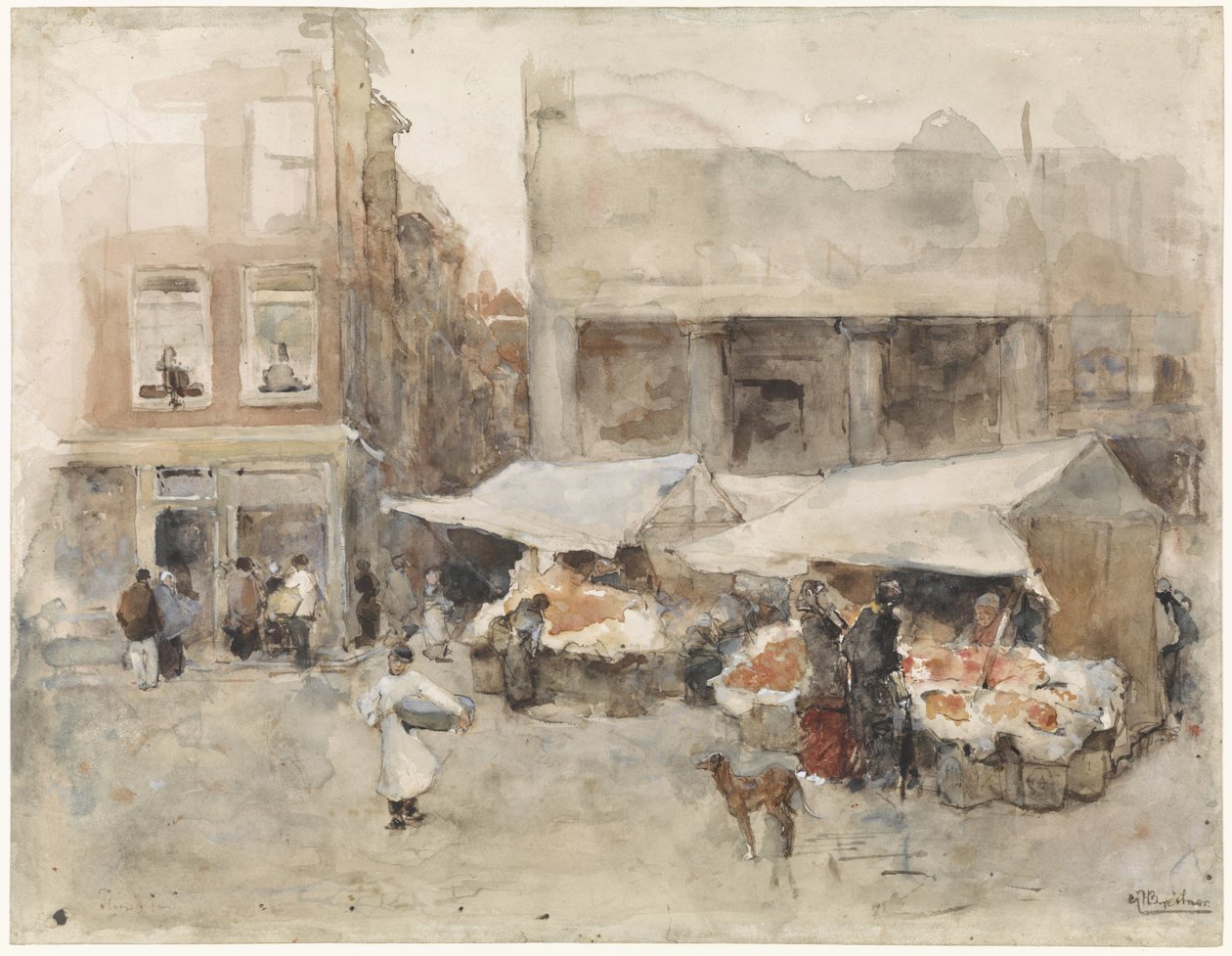 Piac virágos standokkal alkotó: George Hendrik Breitner