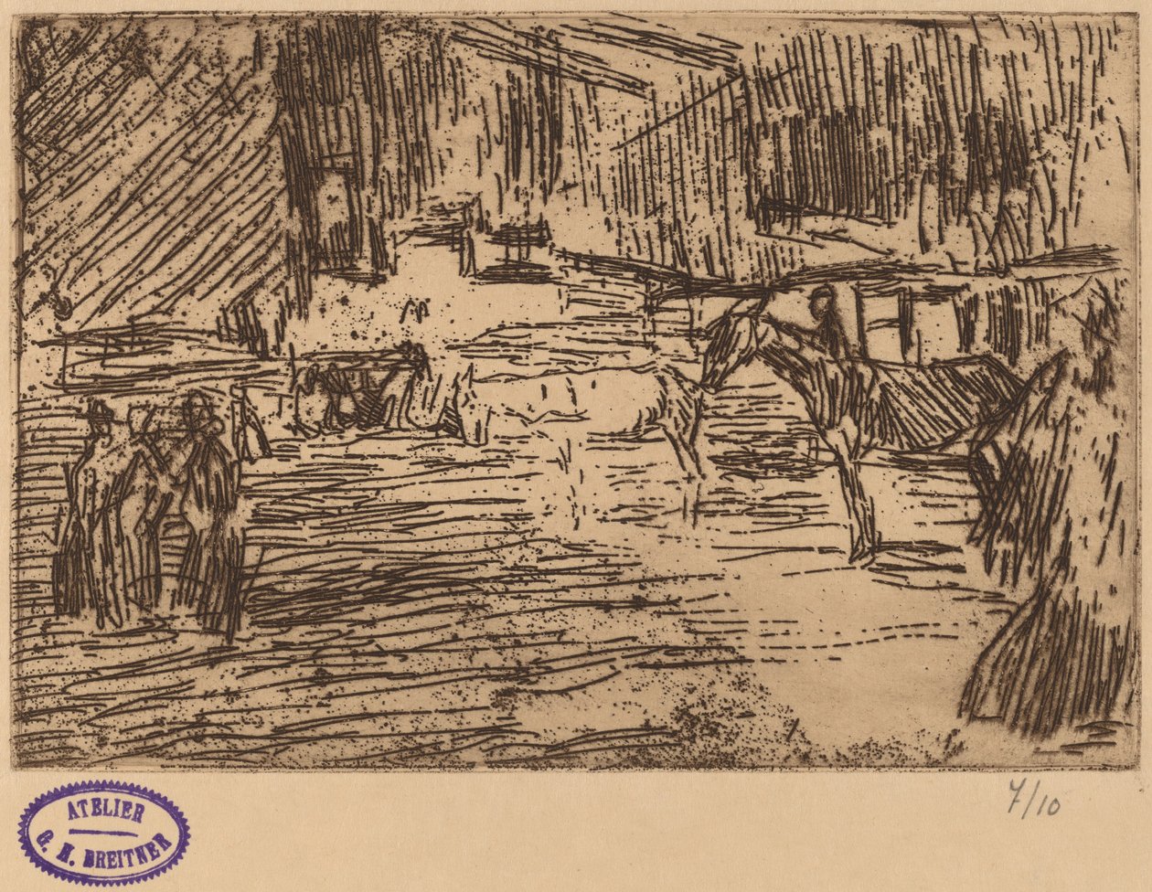 Jelenet a patakban álló lovakkal alkotó: George Hendrik Breitner