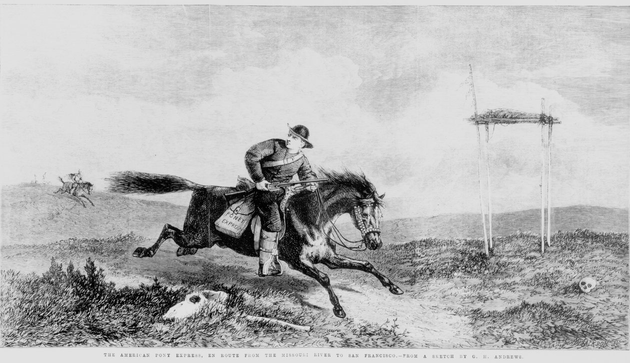 Az American Pony Express, Útban a Missouri folyótól San Francisco felé alkotó: George Henry Andrews