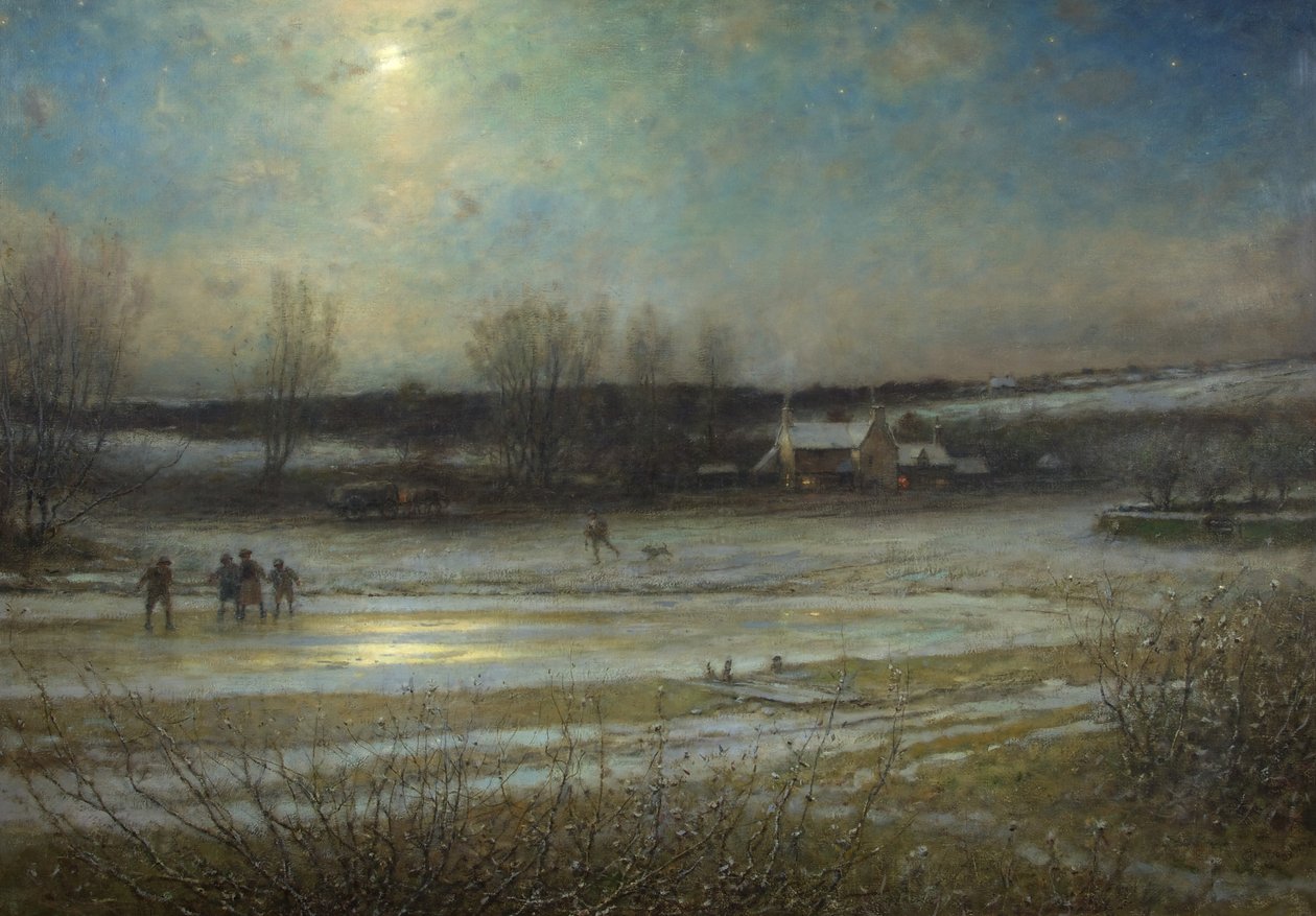 Fagyos éjszaka – a befagyott malomtó, 1904 körül (olaj, vászon) alkotó: George Henry Boughton