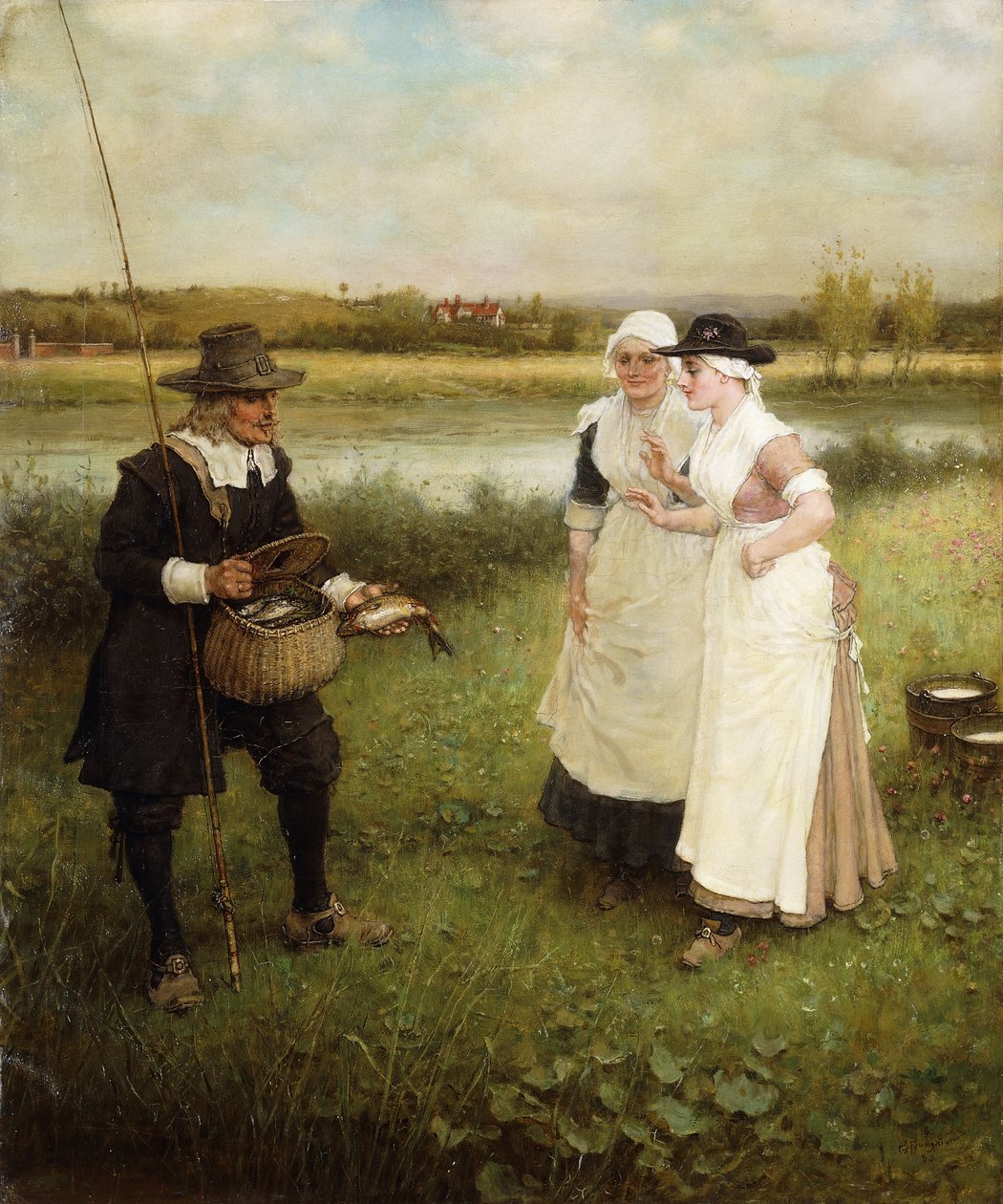 Isaac Walton és a tejeslányok, 1888 alkotó: George Henry Boughton