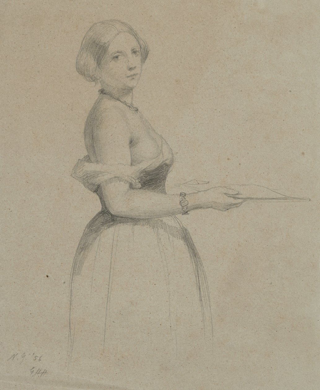 Fiatal nő portréja, 1856 (grafit, barna vászonpapír) alkotó: George Henry Hall