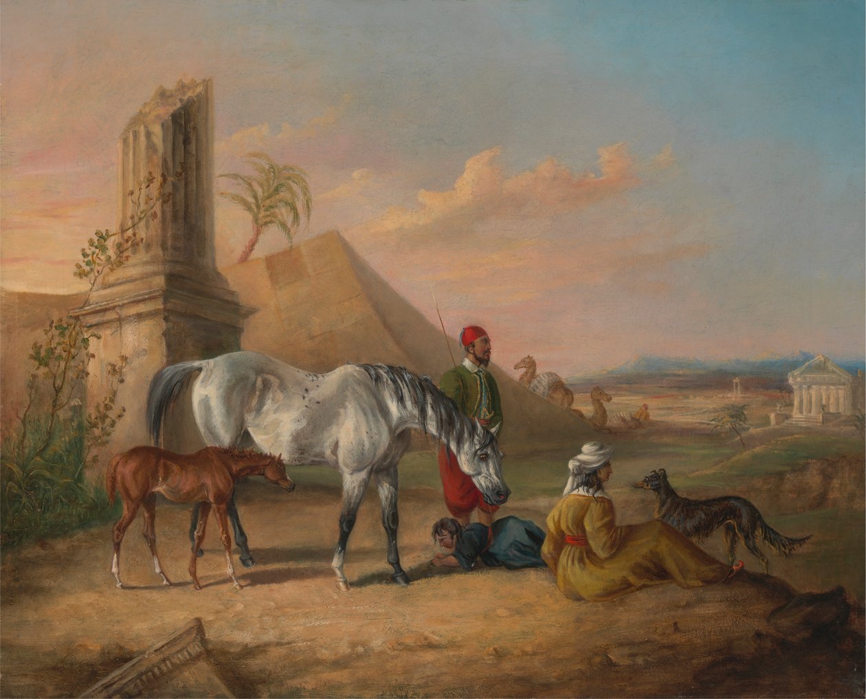 Szürke arab kanca és csikó, családdal alkotó: George Henry Laporte