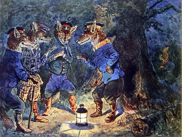 „Mr Lapinot mindent hall”, illusztráció a „Az állatok olimpiájából”, 1910 körül (színes litó) alkotó: George Henry Thompson
