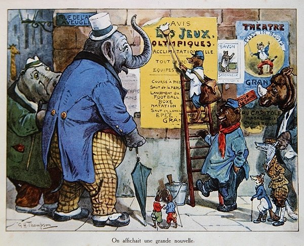 Az Állatok Olimpiai Játékai, 1910 körül (színes litó) alkotó: George Henry Thompson