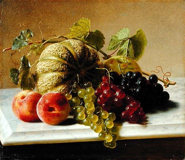 Csendélet dinnyével és szőlővel alkotó: George Hetzel